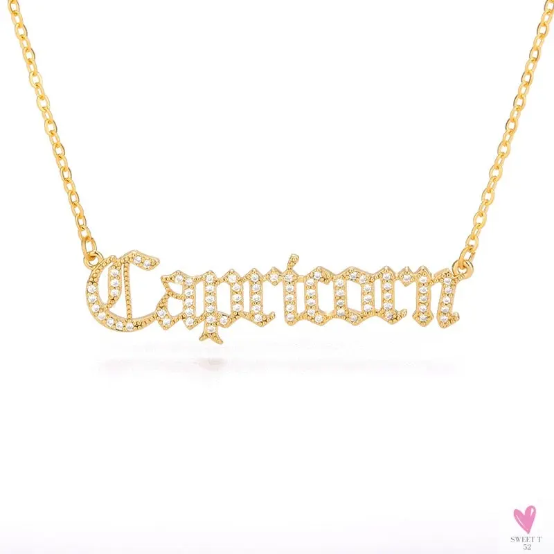 Zodiac Necklace For Women - 12 Constellation Crystal English Letter Choker Necklace