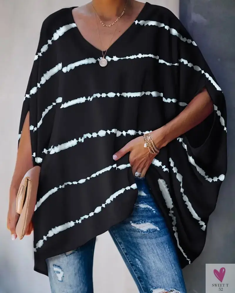 Oversized T-Shirts For Women. Fashion Blouse, Batwing Sleeve T-Shirt, Print Tees, Loose Casual Top
