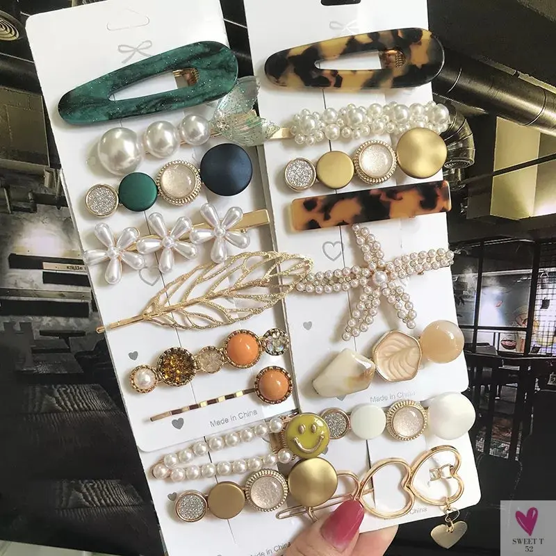 3/4pcs Set Pearl Hair Clips For Women & Girls - Geometric Crystal Hair Barrettes/Clips