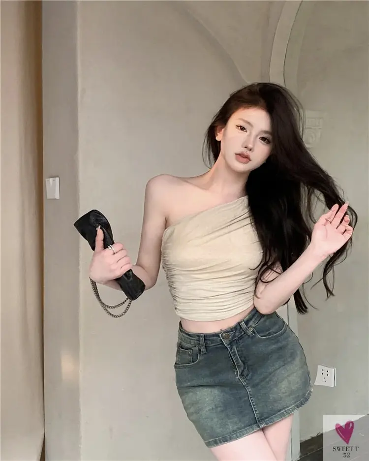 One Shoulder Crop Top, Vintage Retro Cut Crop Top,  for Women and Girls