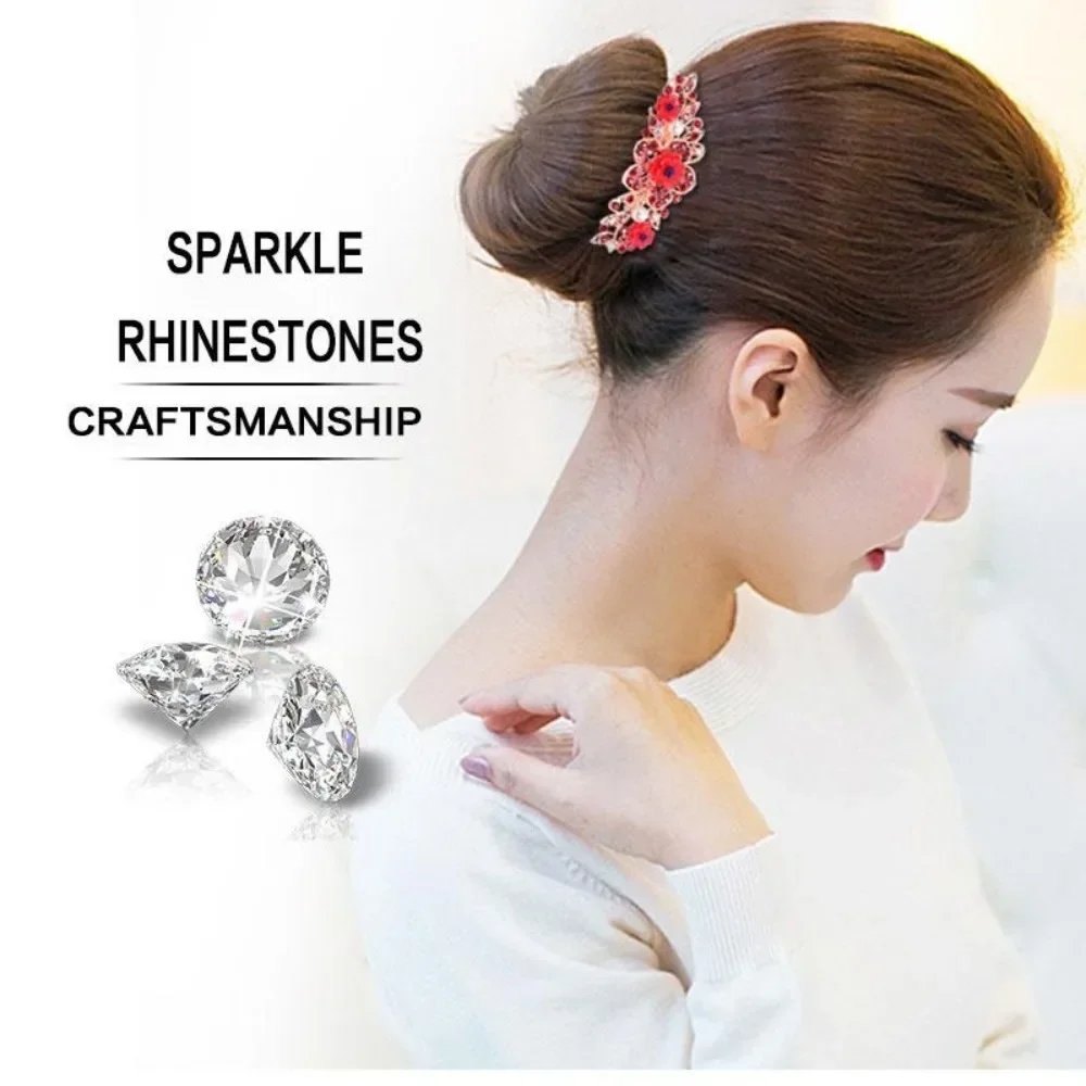 Multicolor Rhinestone Flower Hair Comb - Elegant Five-Tooth Hair Clip Accessory for Women