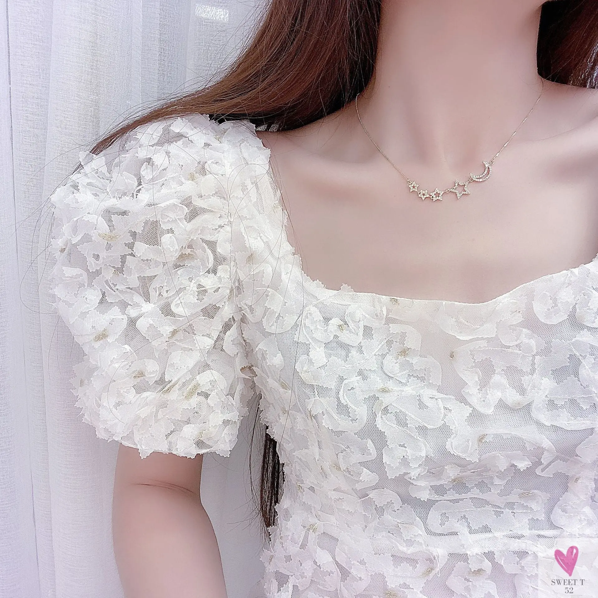 14k Gold Plated Pierced Zircon Star/Moon Necklace for Women and Girls - Shiny Chain Pendant Jewelry