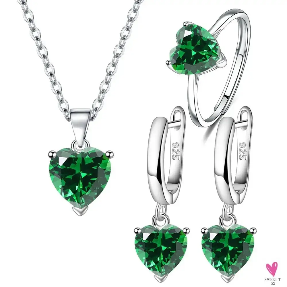 925 Sterling Silver Jewelry Sets For Women & Girls - Heart Zircon Ring, Earrings and Necklace (Copy)