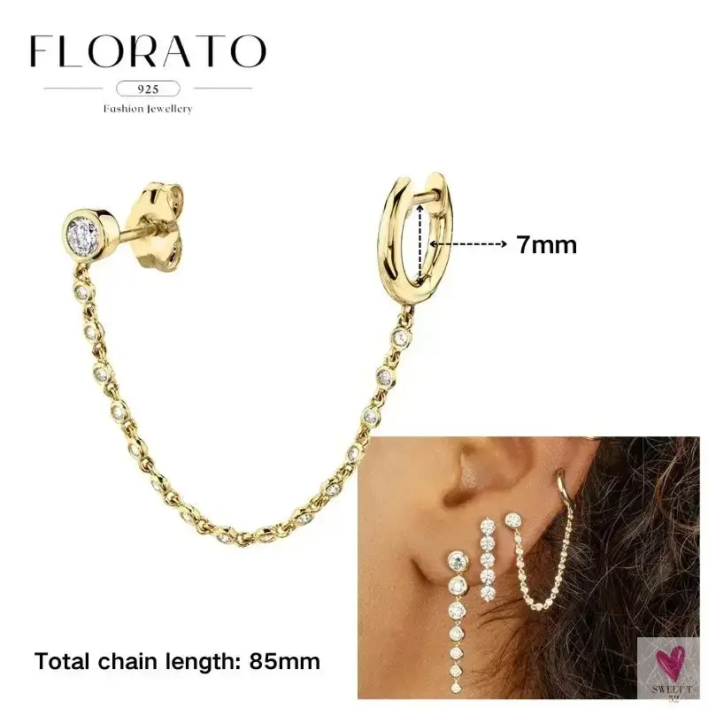 925 Sterling Silver Long Chain Tassel Drop Earrings for Women - Crystal Zircon Star Perforation Earrings, Fine Jewelry