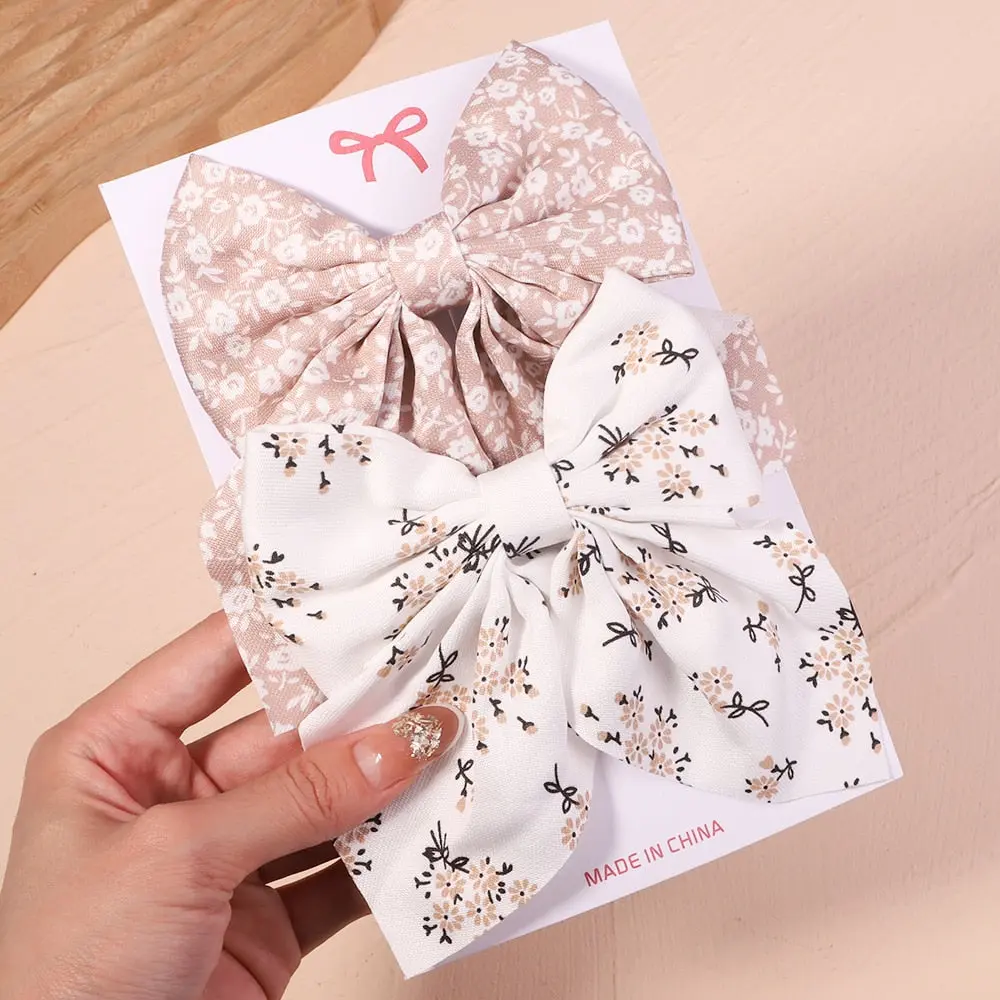 Cute Multi-Patterned and Solid Color Hair Bows/Clips for Girls in a 2 Piece Set