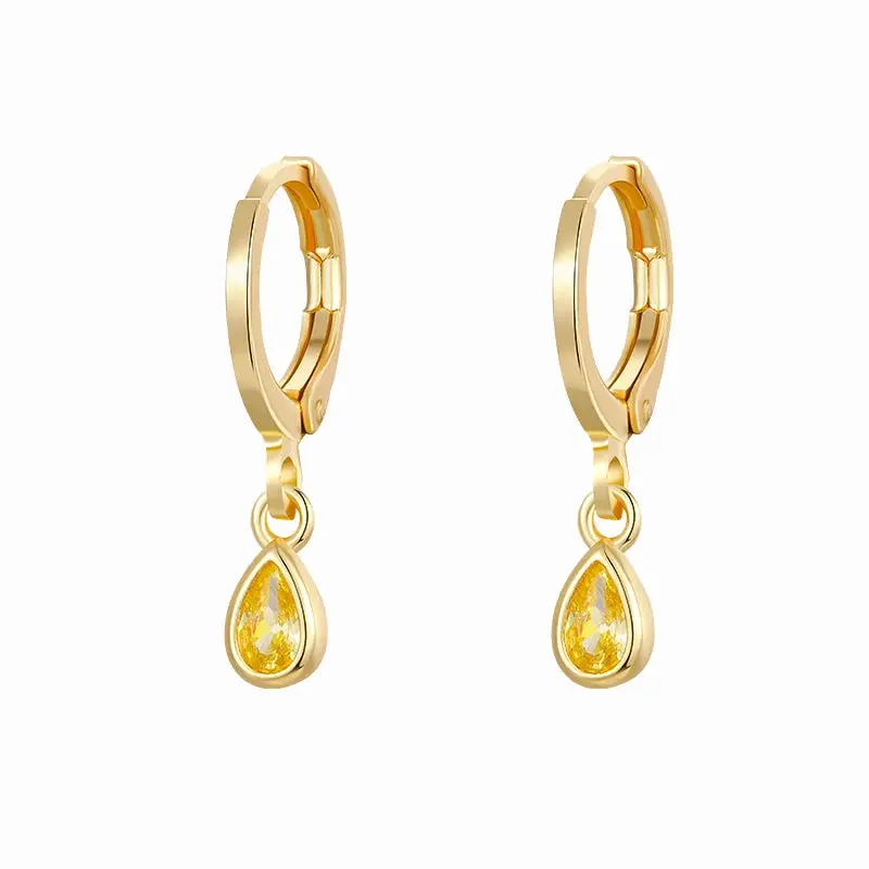 Gold Color Cute Water Drop Earrings For Women & Girls - Zircon Piercing Huggies/Hoop Dangle Earrings