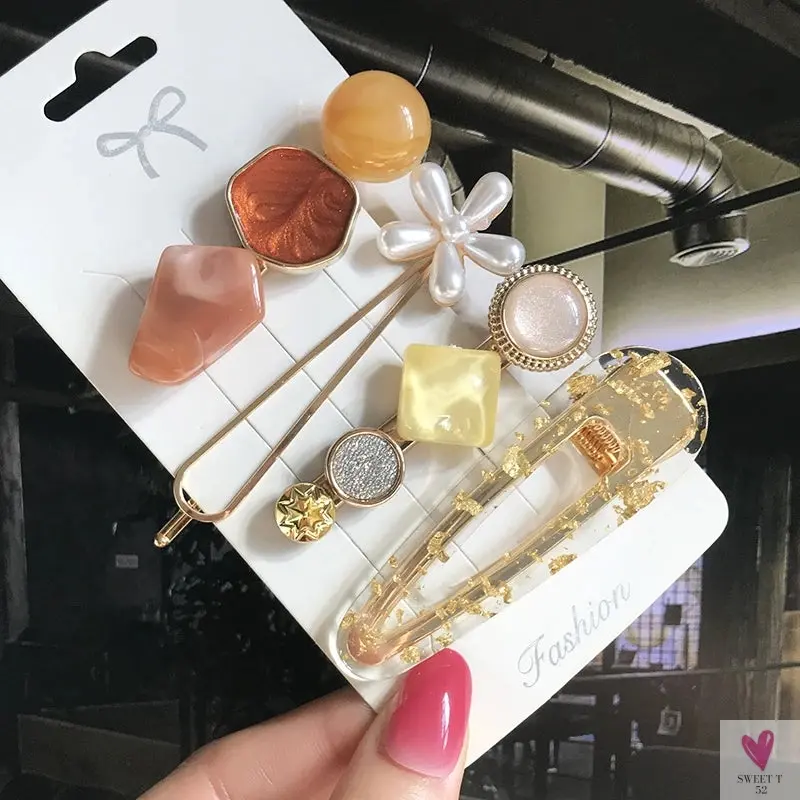 3/4pcs Set Pearl Hair Clips For Women & Girls - Geometric Crystal Hair Barrettes/Clips