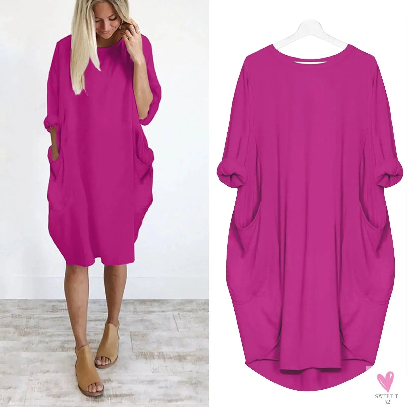 Women's Casual Loose Dress Fashion. Oversize Wear, O-neck & Pockets for Spring, Summer and Fall