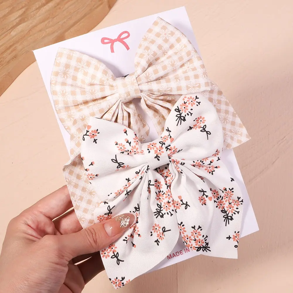 Cute Multi-Patterned and Solid Color Hair Bows/Clips for Girls in a 2 Piece Set