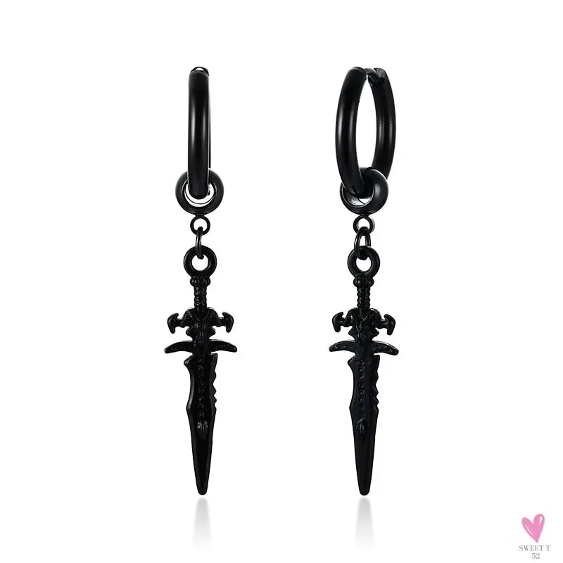 Cool Single Silver Stainless Steel Hoop Dagger Earring for Men & Boys