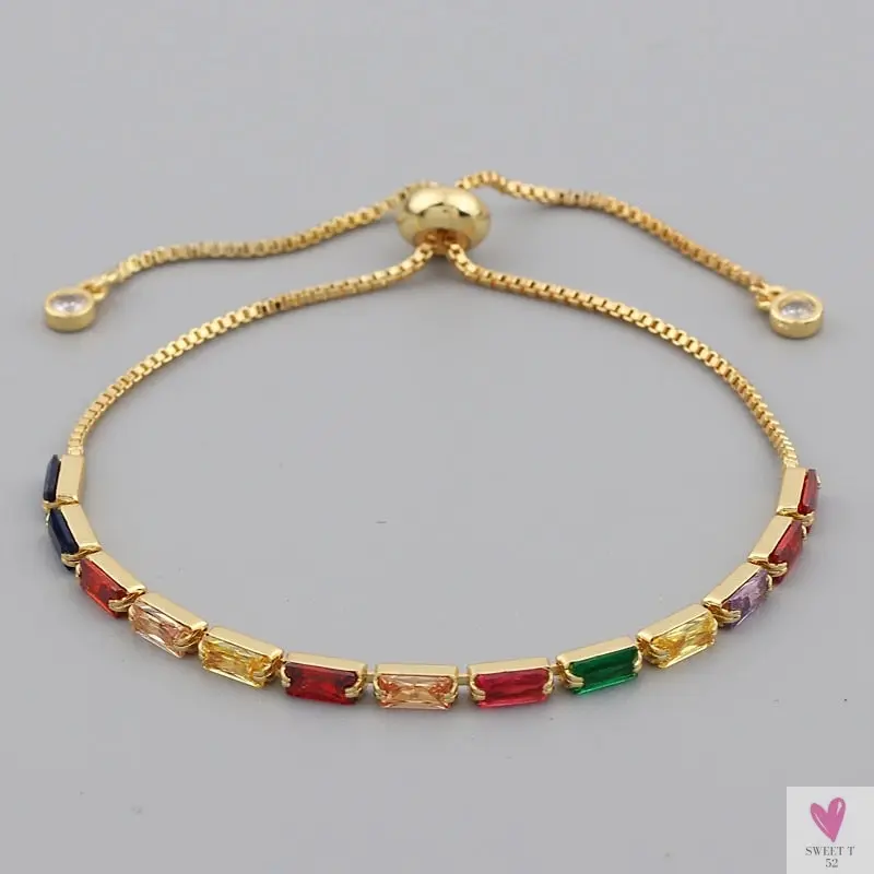 Gold Filled Baguette Cubic Zirconia Bracelet for Women and Girls - Rainbow Luxury jewelry - Tennis Style