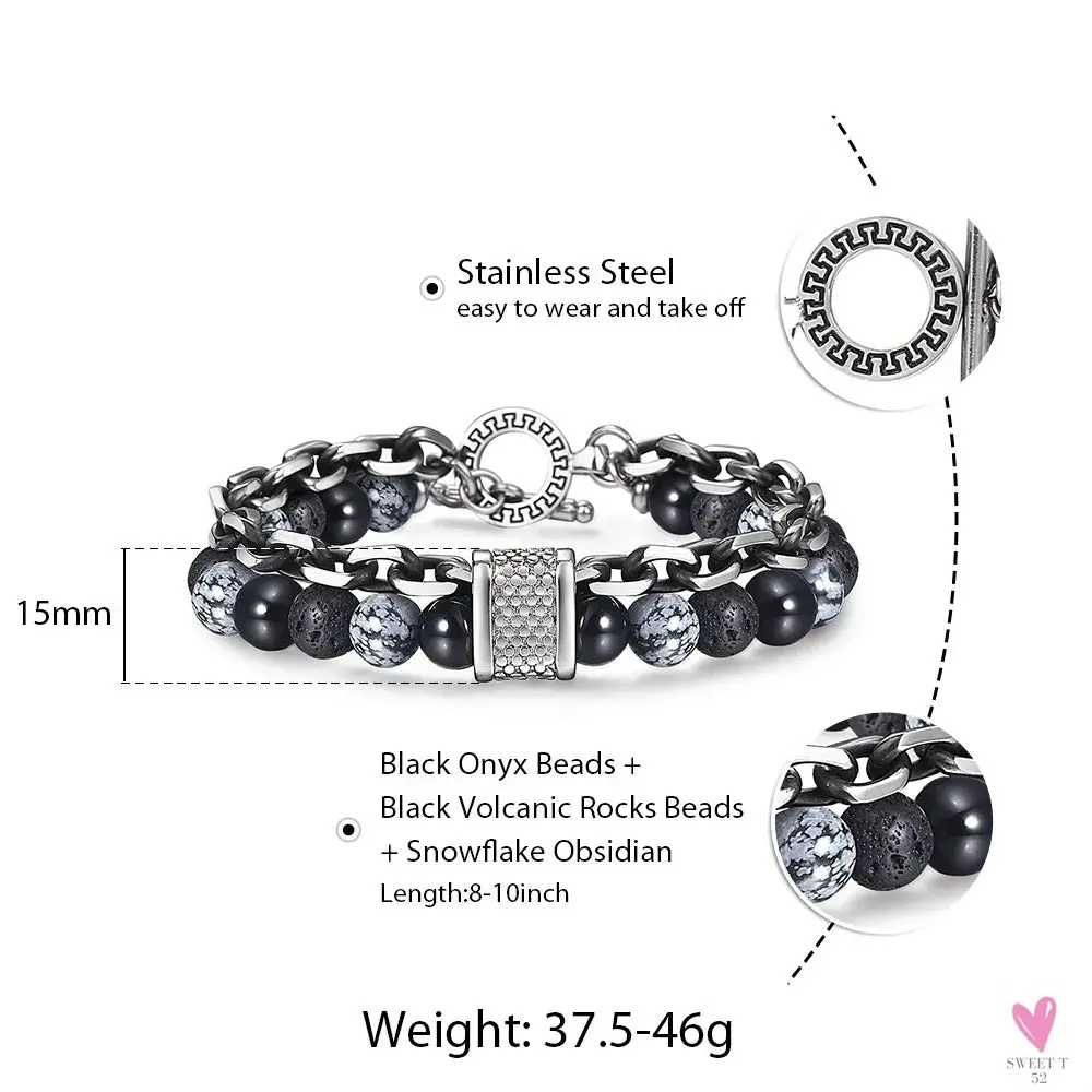 Natural Map Stone Men/Women's Beaded Bracelet, Stainless Steel Bracelets, Unisex Jewelry - Tiger Eyes