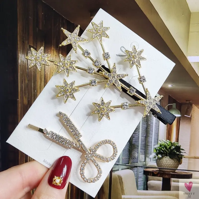 Luxury Crystal Hair Pin/Clip Sets for Women and Girls - 1 to 3 Pieces in Gold or Silver