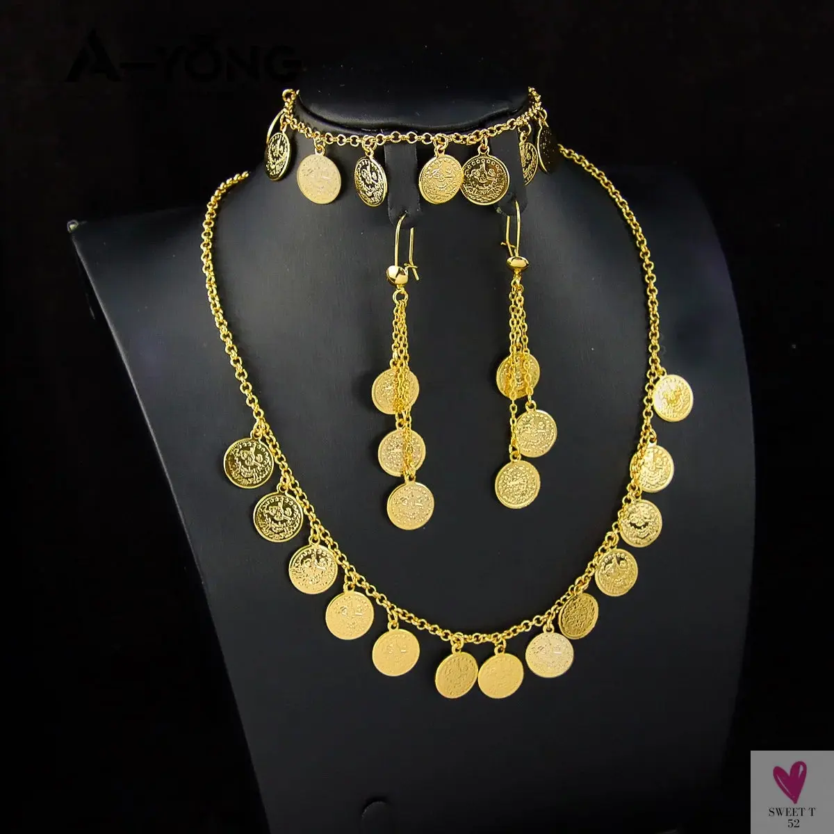 Luxury Arabic Gold Color Coins Necklace Set - 21k Gold Plated Turkish Coin Chains, Women's Wedding Party Jewelry