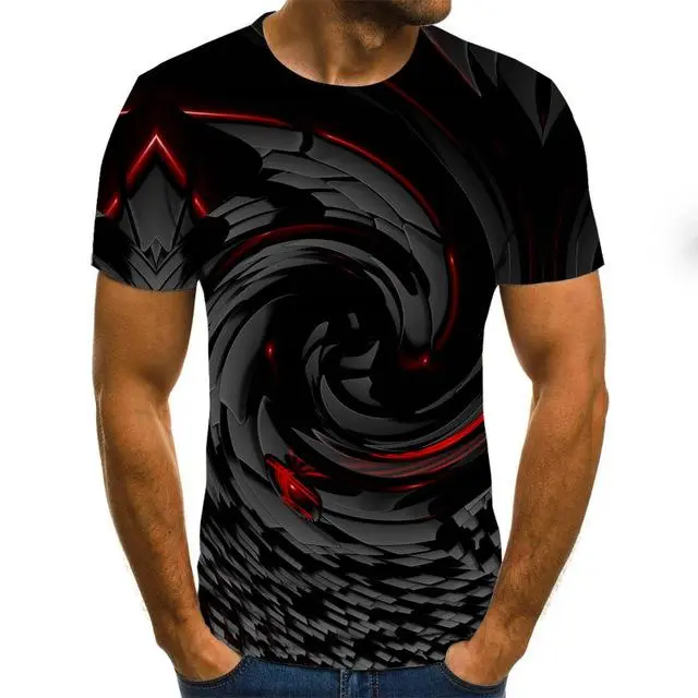 Three-Dimensional Intricate Vortex Tees for Men and Boys, O-Neck and Long Sleeves