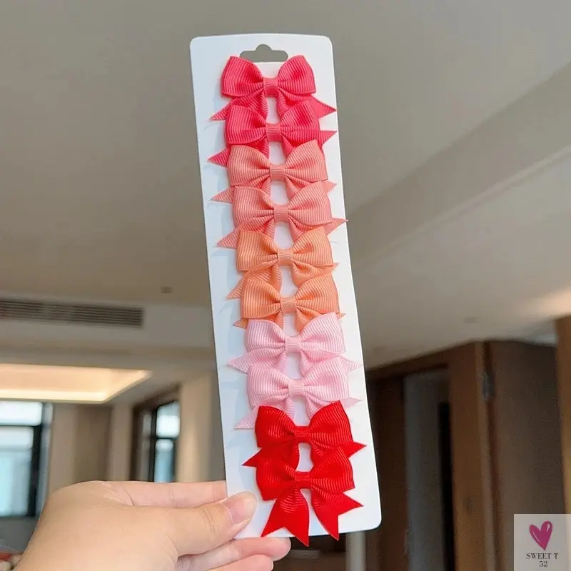 10Pcs/Set Grosgrain Ribbon Bowknot Hair Clips for Cute Little Girls, Barrettes, Baby Hair Accessories