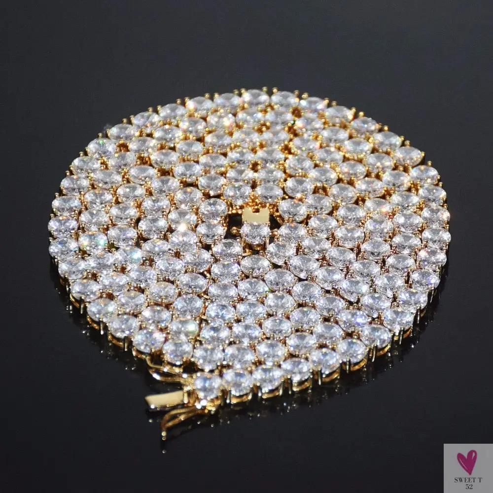 4mm, 5mm, 6mm 1 Row Diamond Tennis Chain Link Zircon Necklace - Hip Hop Jewelry, Silver Color, for Men