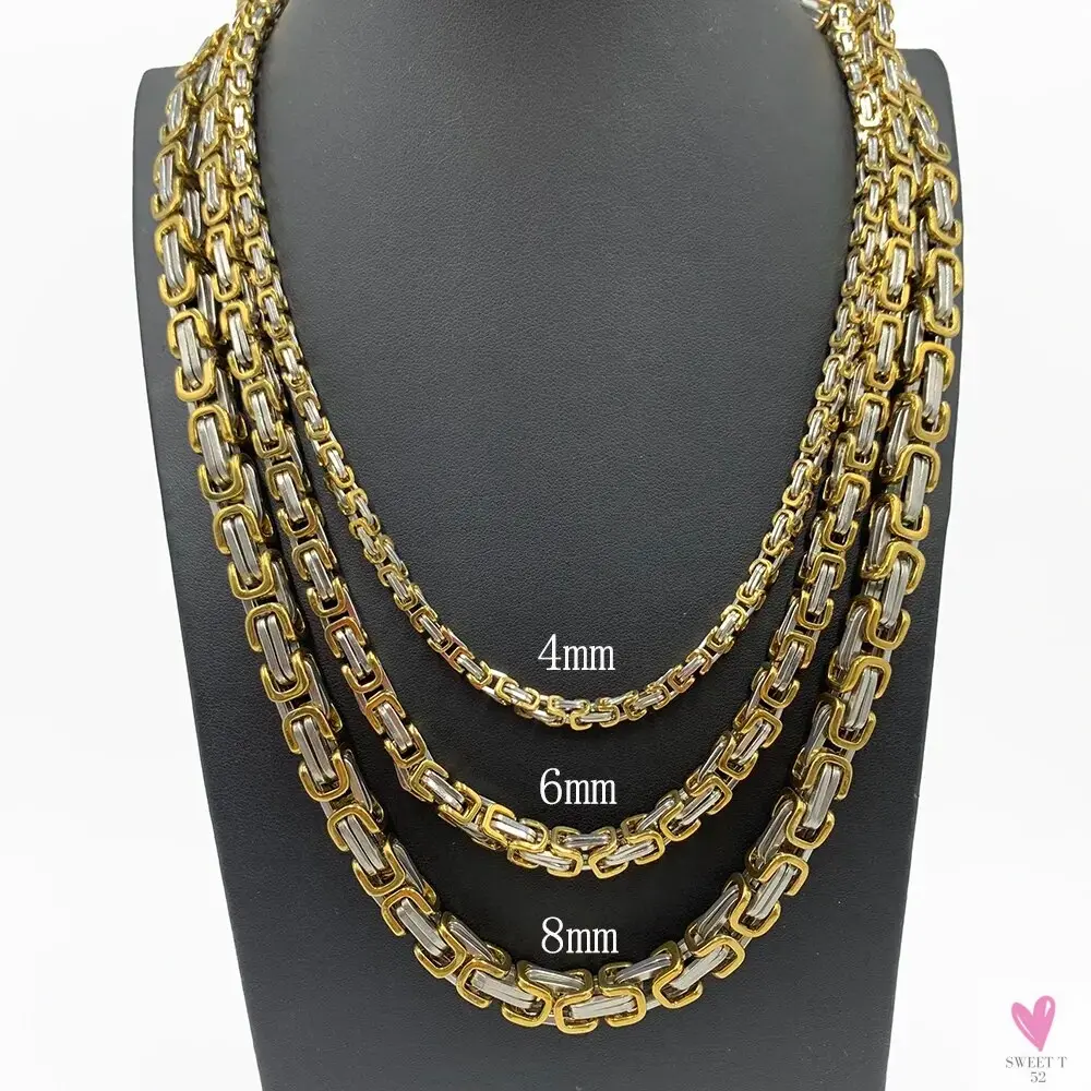Byzantine Chain Necklaces For Men, 304 Stainless Steel  Men's Handmade Necklace Jewelry, 4MM 5MM 6MM & 8MM Width