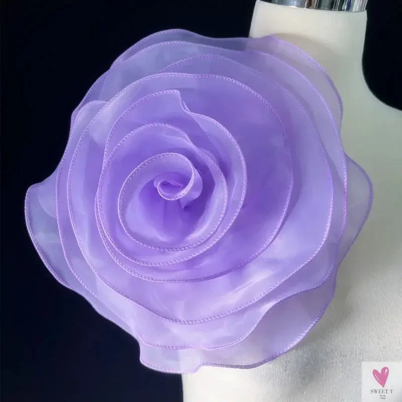 Large Rose Flower Patch - Artificial Handmade Chest Flower, Clothing, Dress, Neck or Hair Decoration - Organza 3D Flower Corsage Accessory