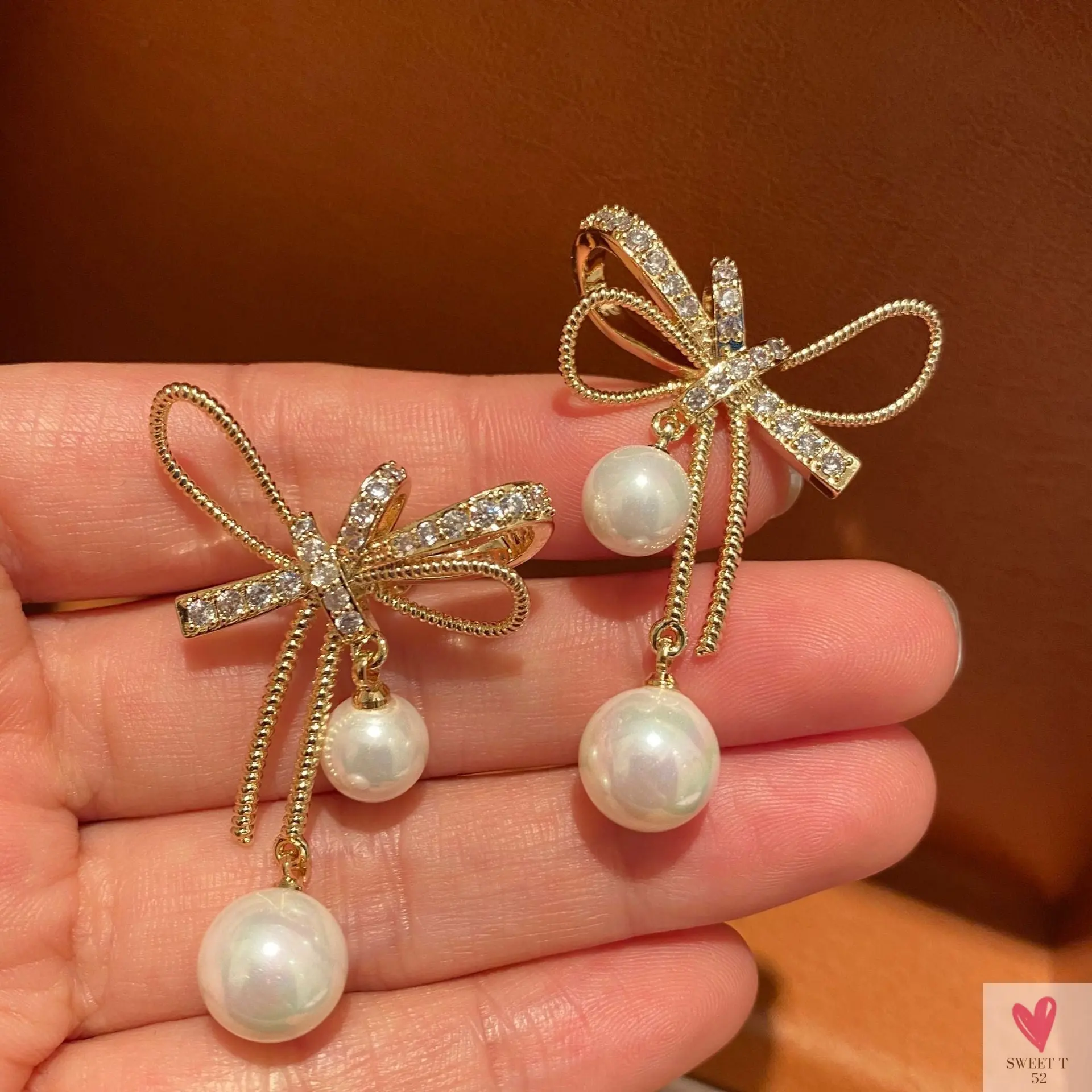 Bowknot/Pearl Dangle/Drop Earrings for Women and Girls, Simple Elegant Jewelry in Army Green Zinc Metal Color