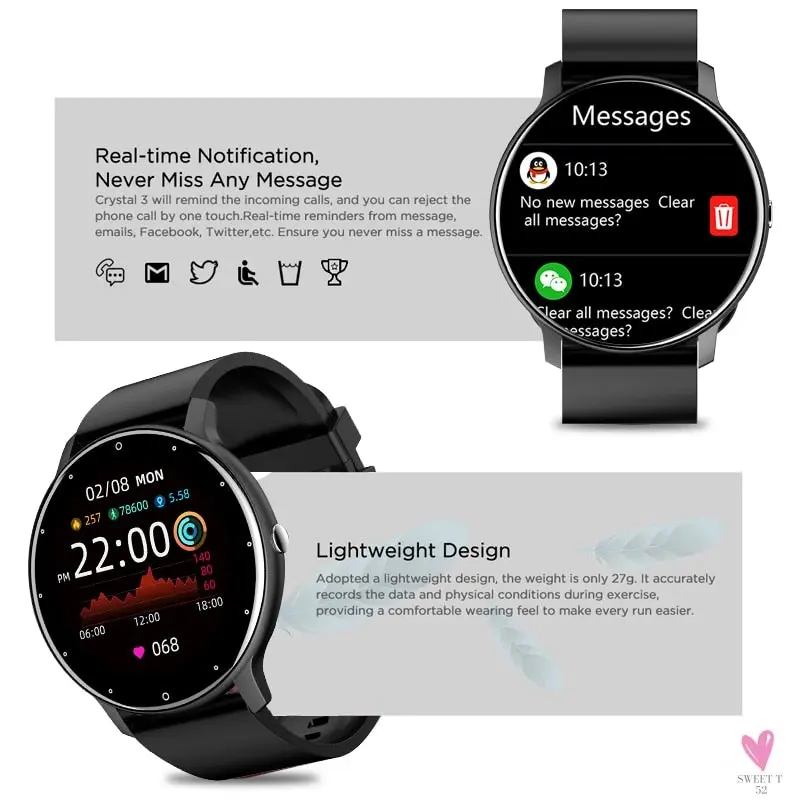 Sports Smart Watch for Men/Women, Fitness Tracker, Sleep Tracker, Heart Rate, Blood Pressure, Alarm & More