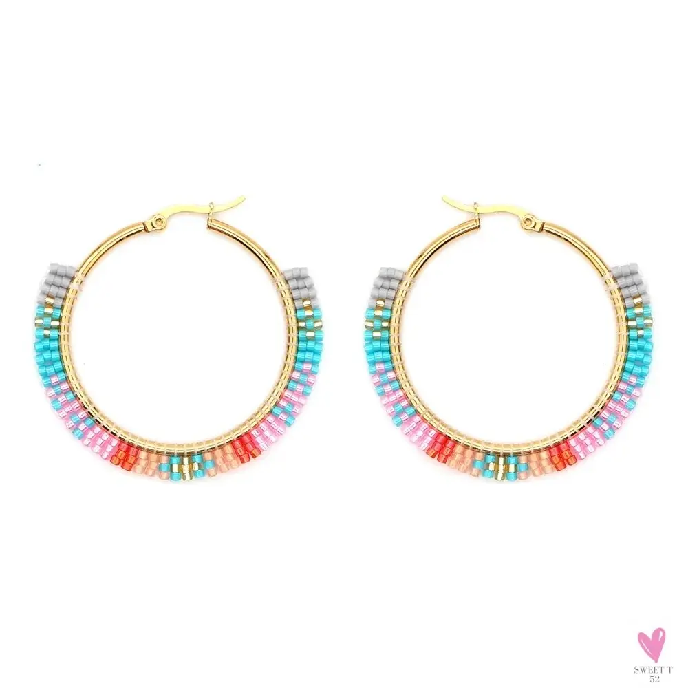 Hoop Earrings/Stainless Steel Earrings - Miyuki Beaded Earrings for Women & Girls,Trendy Bohemian Pendientes