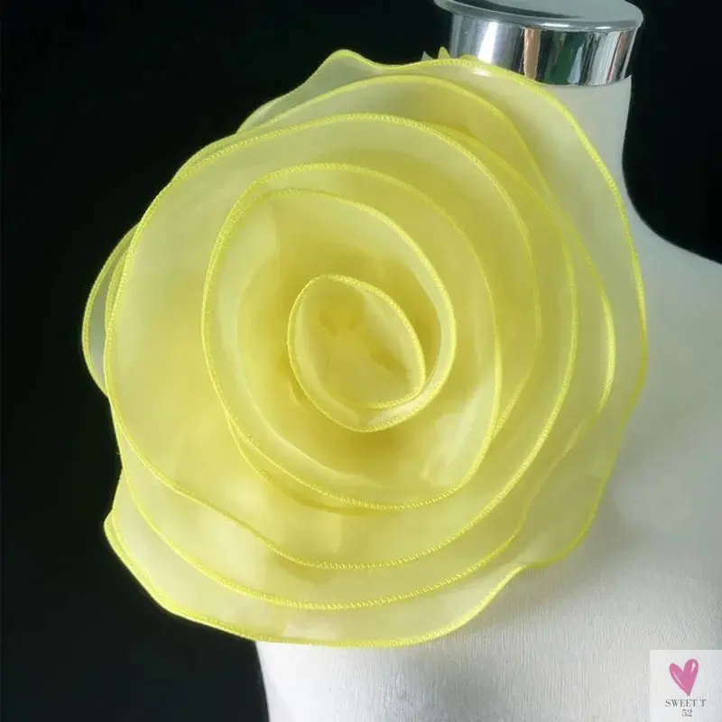 Large Rose Flower Patch - Artificial Handmade Chest Flower, Clothing, Dress, Neck or Hair Decoration - Organza 3D Flower Corsage Accessory