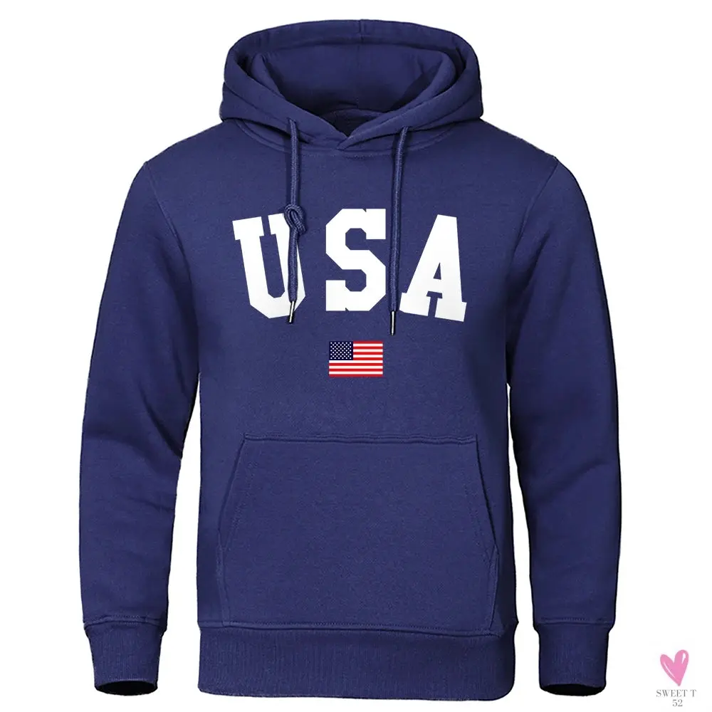 USA Hoodie/Sweatshirt for Men and Women, Anti-Wrinkle, Long Sleeves with Pockets, Pullovers