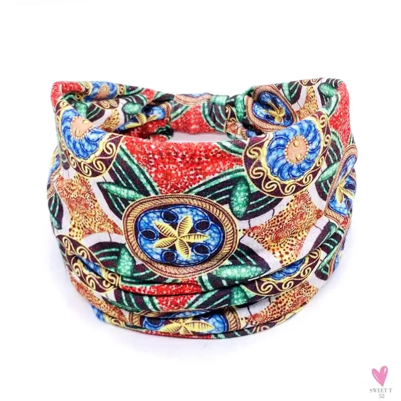African and Bohemian Twisted Wide Cotton Stretch Headbands for Women & Girls - Headwrap/Turban Headwear, Bandana Headbands