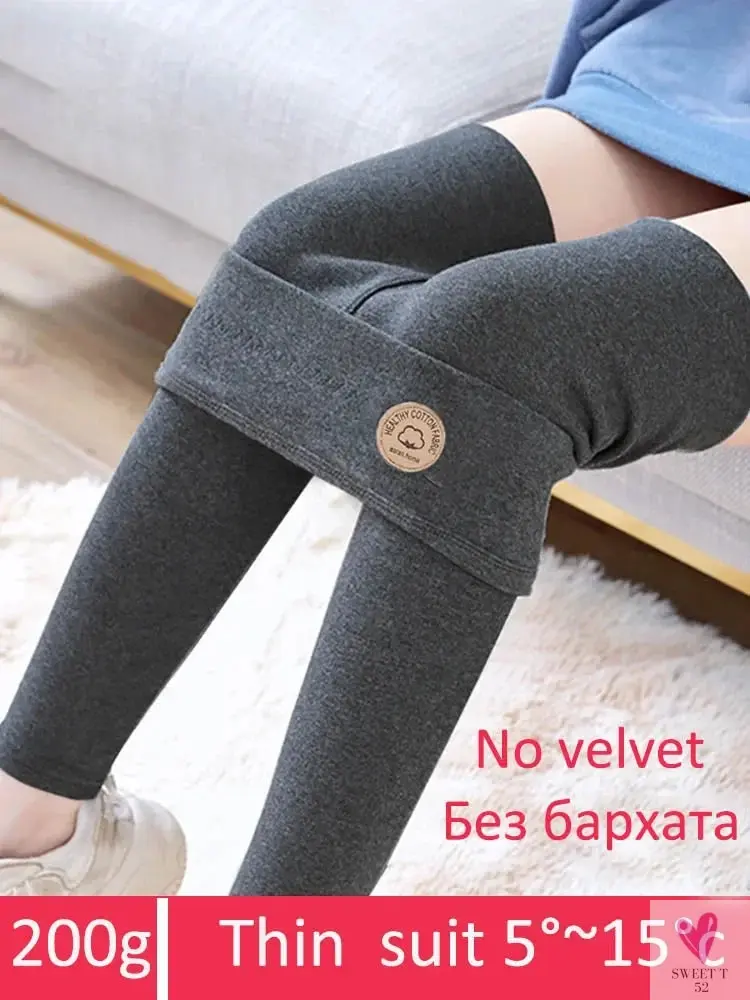 Women's Leggings with Fleece Thick Warm Velvet Cotton Tights - Female Legging Pants, Skinny Grey Thermal Leggings for Women