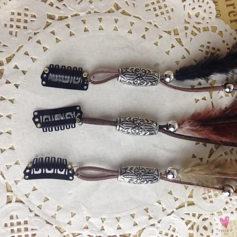 2024 New Fashionable Boho Feather Headband Wig Beaded Feather Headdress Handmade Hair Clip Girl Hair Accessories High Quality