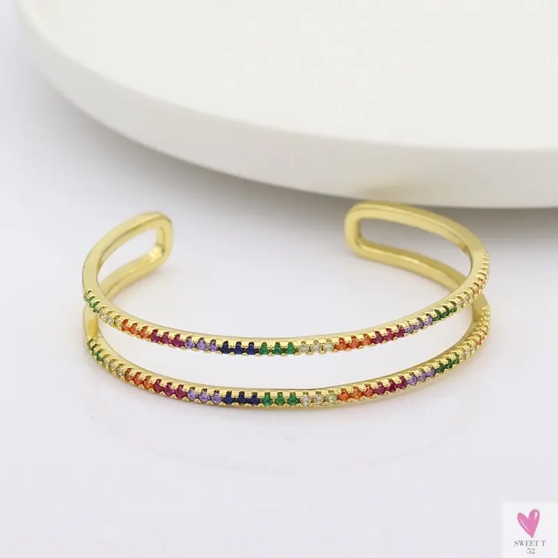 Gold Filled Baguette Cubic Zirconia Bracelet for Women and Girls - Rainbow Luxury jewelry - Tennis Style