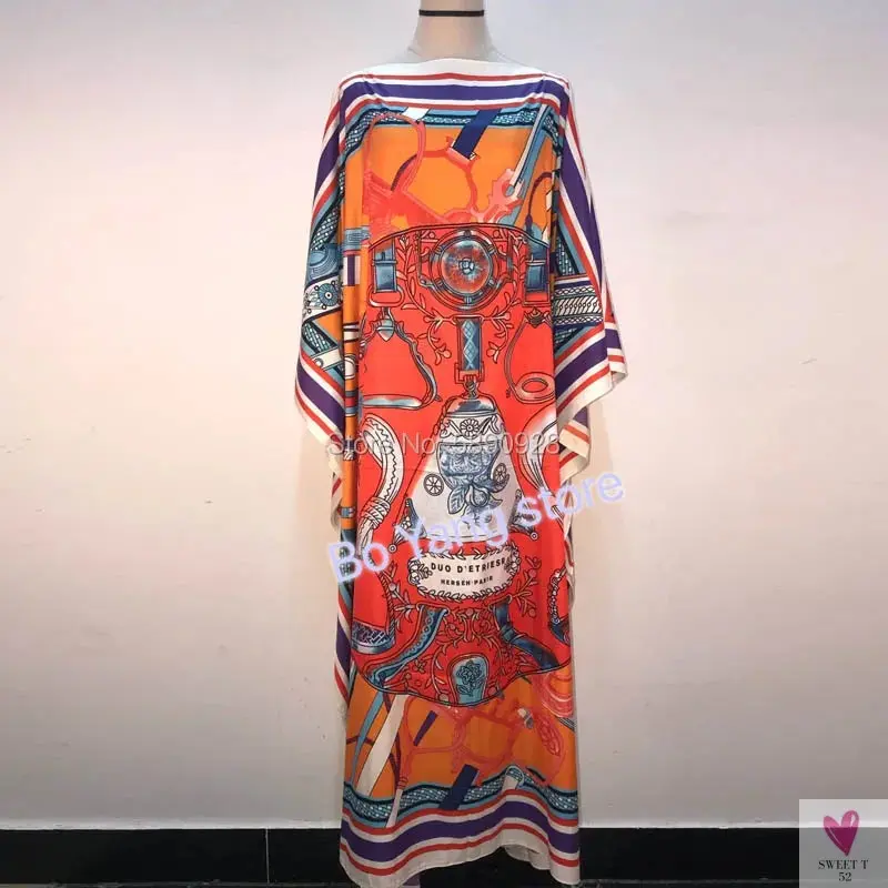 Lady's Silk African Kaftan Dresses - Loose Batwing Sleeve Kaftans