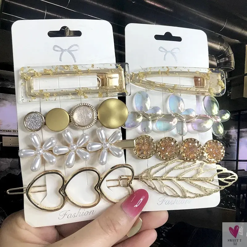 3/4pcs Set Pearl Hair Clips For Women & Girls - Geometric Crystal Hair Barrettes/Clips