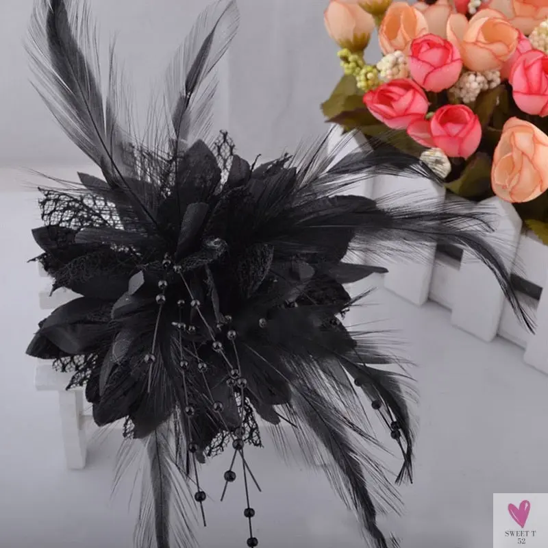Women's Fashion Flower Fascinator - Feather/Bead Hair Clip/Corsage/Brooch Hair Accessories