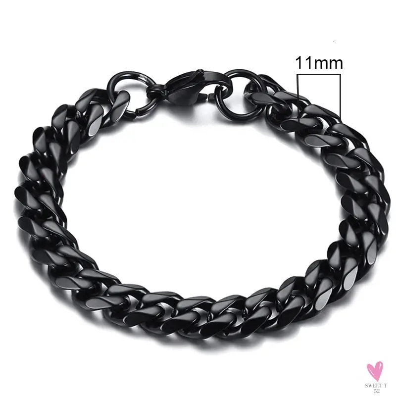 Wide Curb Cuban Basic 3/5/7/9/11mm Chain Link Bracelets for Men/Women -  Anti Allergy Stainless Steel Wrist Wear