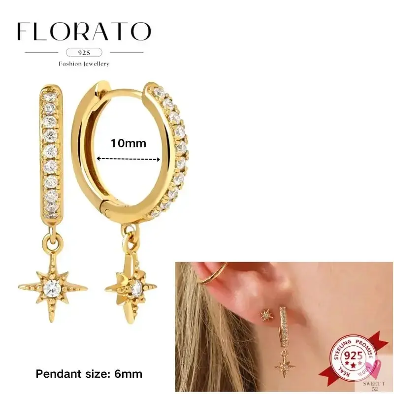 925 Sterling Silver Long Chain Tassel Drop Earrings for Women - Crystal Zircon Star Perforation Earrings, Fine Jewelry