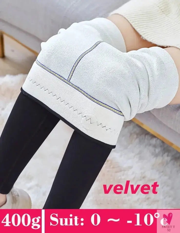 Women's Leggings with Fleece Thick Warm Velvet Cotton Tights - Female Legging Pants, Skinny Grey Thermal Leggings for Women
