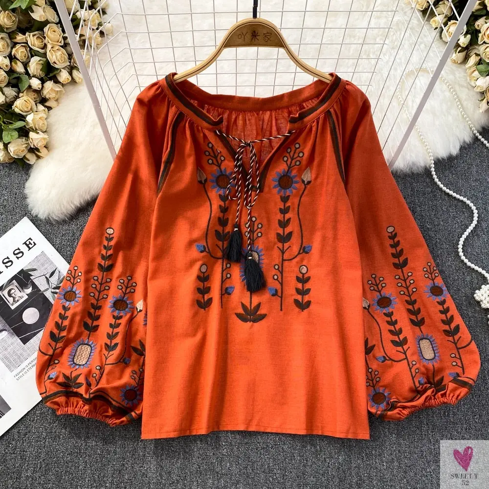 Floral Embroidered Tee for Women and Girls, Loose Fit With Wide O-Neck in 5 Solid Colors