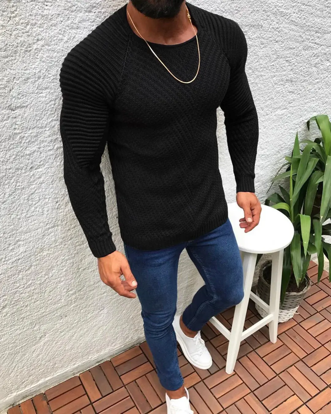 Men's O-Neck Pullover, Solid Color, Long Sleeve, Warm, Slim Sweaters. Men's Sweaters/Male Clothing