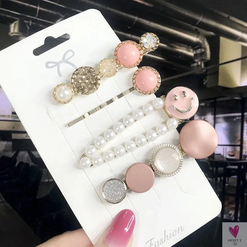 3/4pcs Set Pearl Hair Clips For Women & Girls - Geometric Crystal Hair Barrettes/Clips