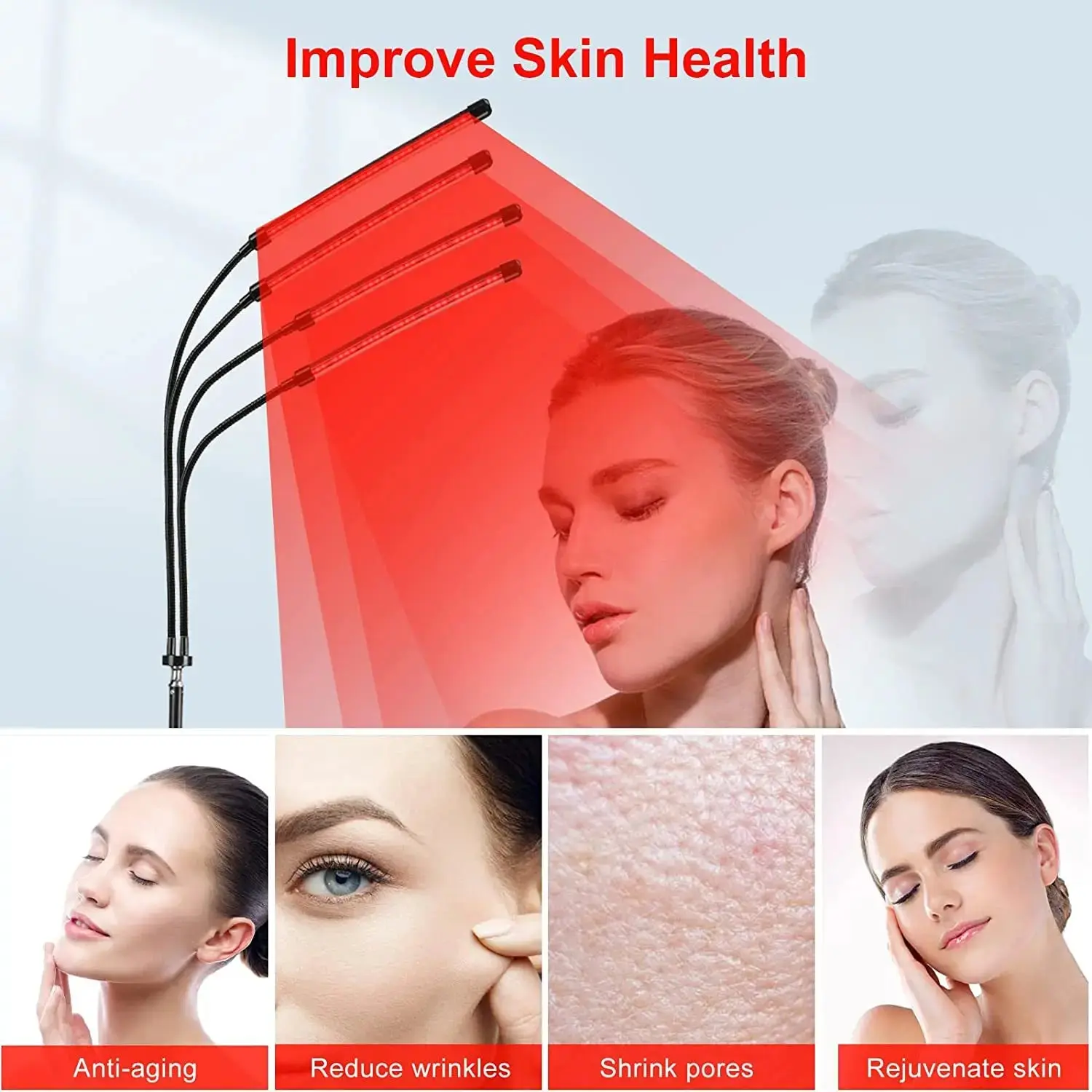 4/5 Head Red Light Therapy with Stand to Promote Metabolism, Weight Loss, Wrinkles, Anti-Aging