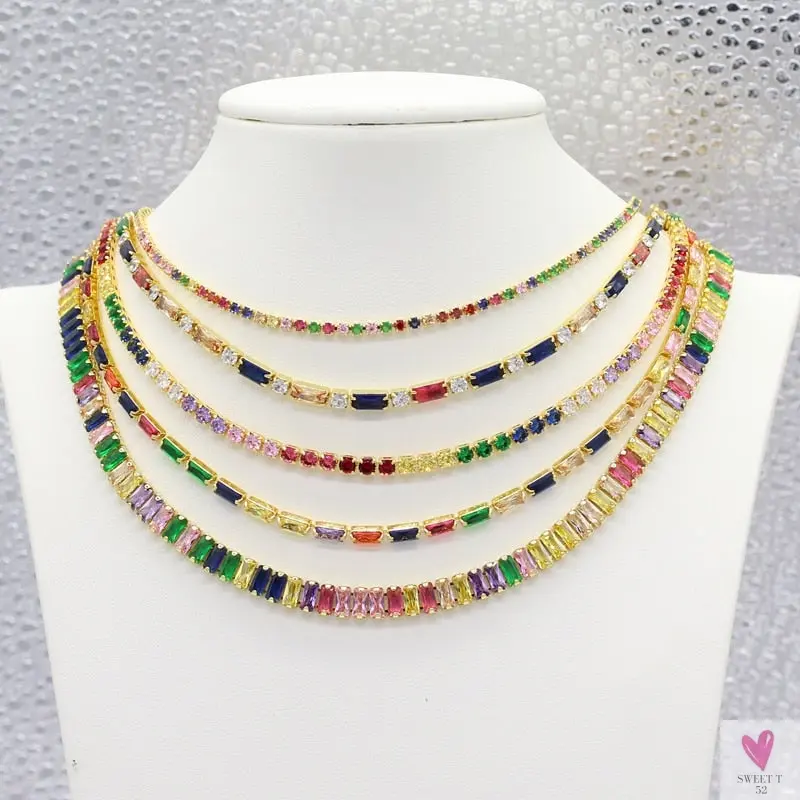 Rainbow Cubic Zirconia Waterdrop Choker Charm Necklaces - Charming Woman's Wedding, Party, Birthday Choker Jewelry or Gift