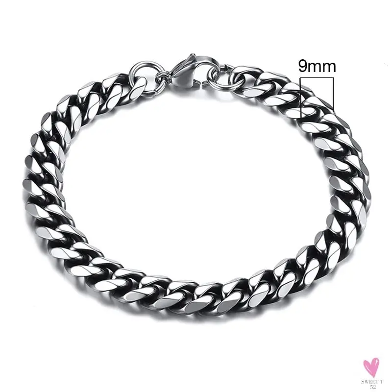3 - 11 mm Chunky Miami Club Chain Bracelet for Men, Stainless Steel Cuban Link Chain Wristband, Classic Punk Heavy Metal Jewelry