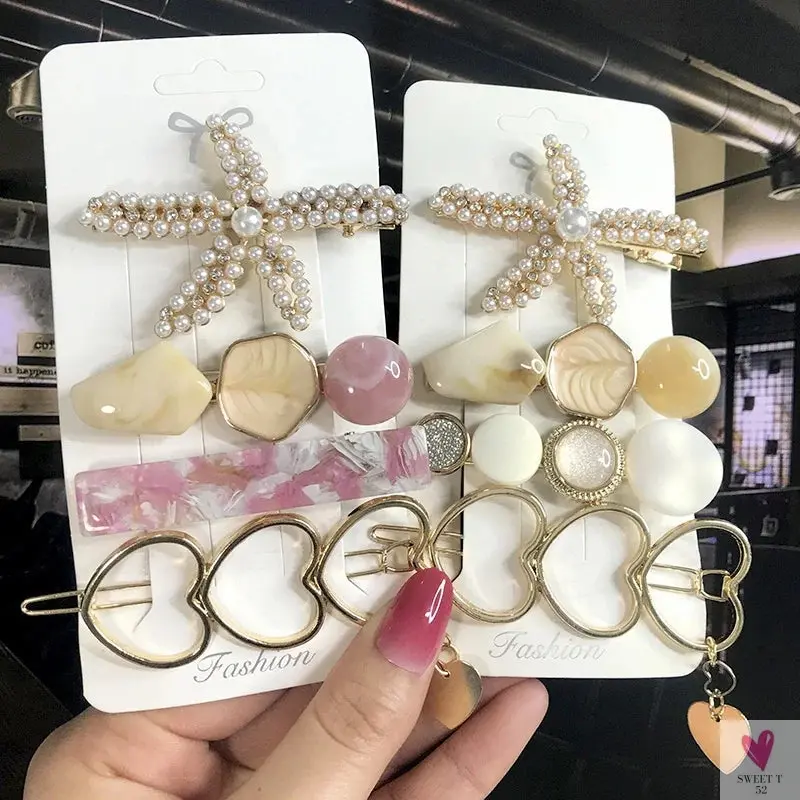 3/4pcs Set Pearl Hair Clips For Women & Girls - Geometric Crystal Hair Barrettes/Clips