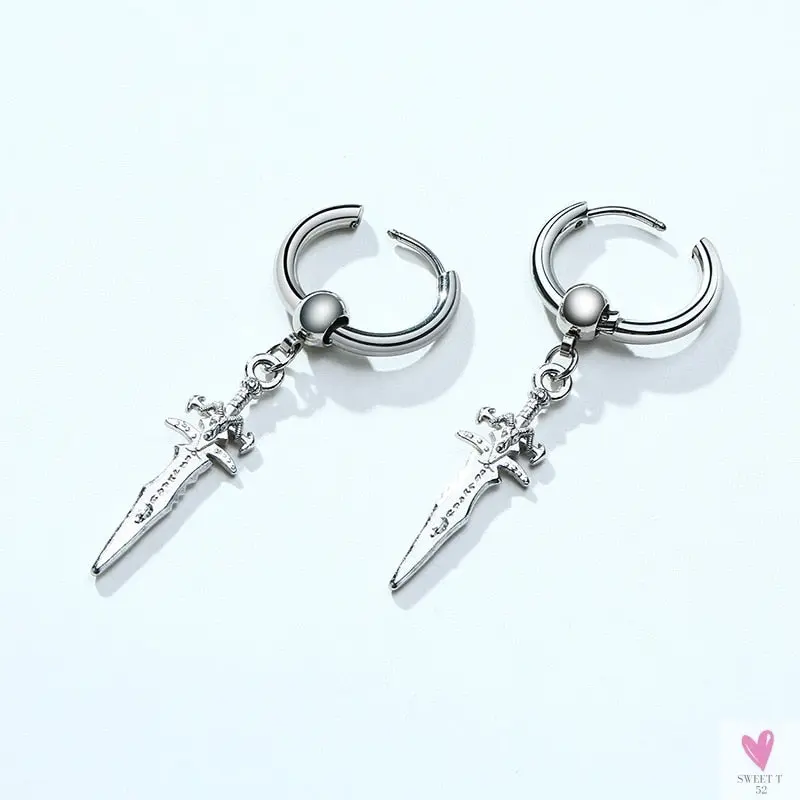 Cool Single Silver Stainless Steel Hoop Dagger Earring for Men & Boys