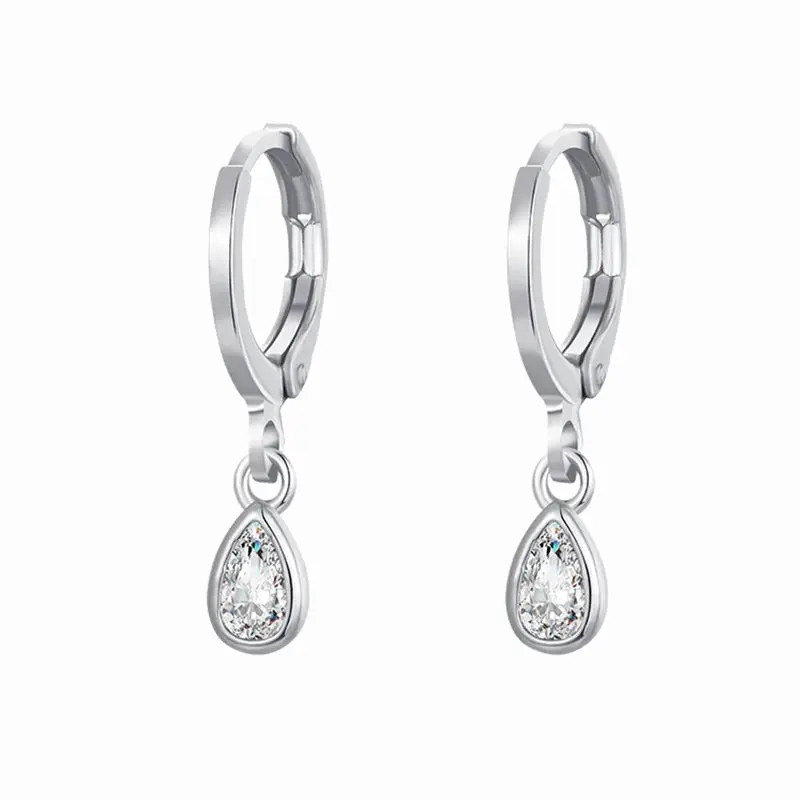 Gold Color Cute Water Drop Earrings For Women & Girls - Zircon Piercing Huggies/Hoop Dangle Earrings