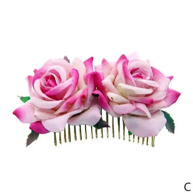 1 Pcs Silk Artificial Rose Flower Hair Comb - Wedding/Bridal, Women's Romantic Fancy Headwear