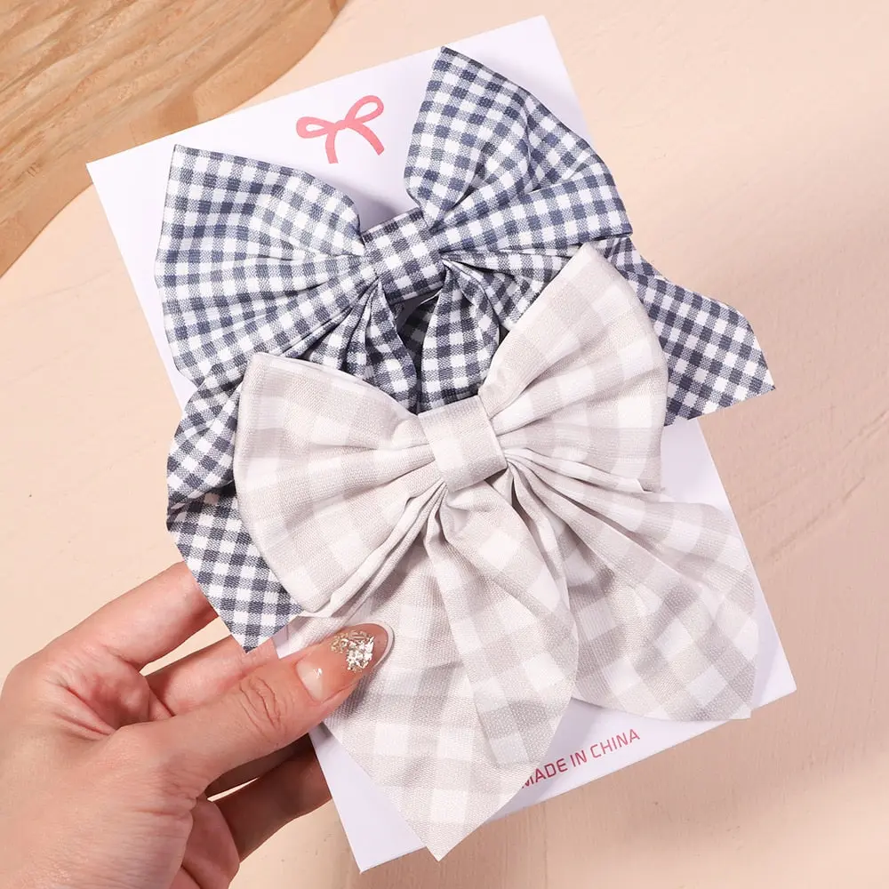 Cute Multi-Patterned and Solid Color Hair Bows/Clips for Girls in a 2 Piece Set