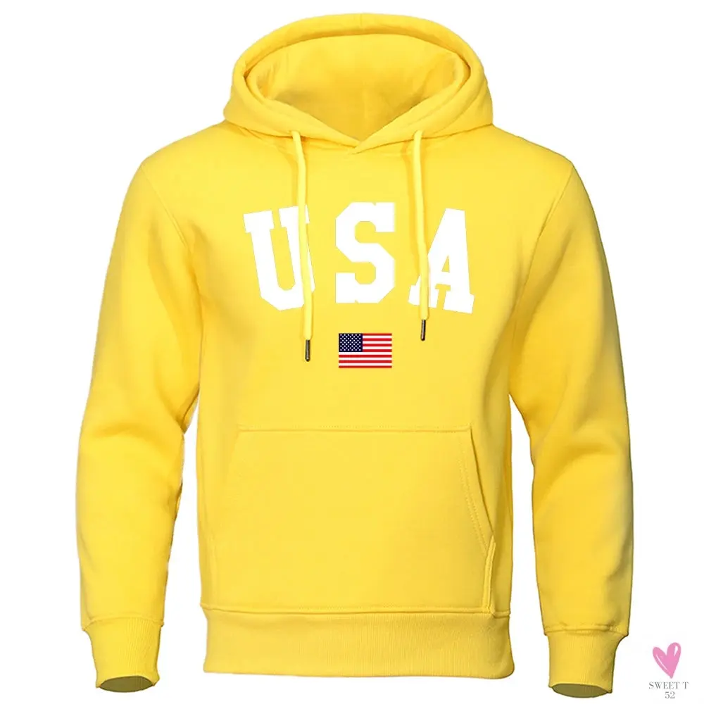 USA Hoodie/Sweatshirt for Men and Women, Anti-Wrinkle, Long Sleeves with Pockets, Pullovers